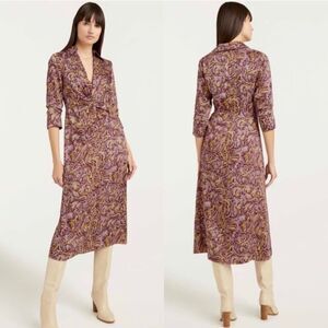 Cinq À Sept Dayna Desert Midi Purple Rose Dress Twill Gathered Size 4